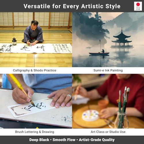 JapanBargain 1980x16, Japanese Sumi Ink Chinese Brush Calligraphy Ink Painting Drawing Works India Ink Made in Japan, Black, Set of 16