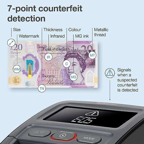 Safescan 155-S Automatic Banknote Checker for Quick Checking of Banknotes - Counterfeit Money Checker with 7-Way Authentication Check - 100% Accurate Banknote Checker