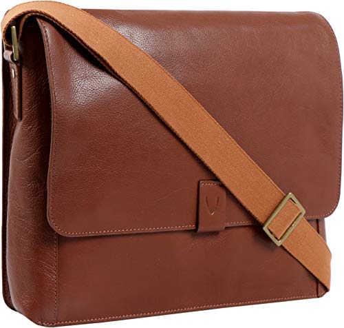 Hidesign Aiden Genuine Leather 15 Inch Laptop Shoulder Messenger Business Bag for Men & Women, Tan