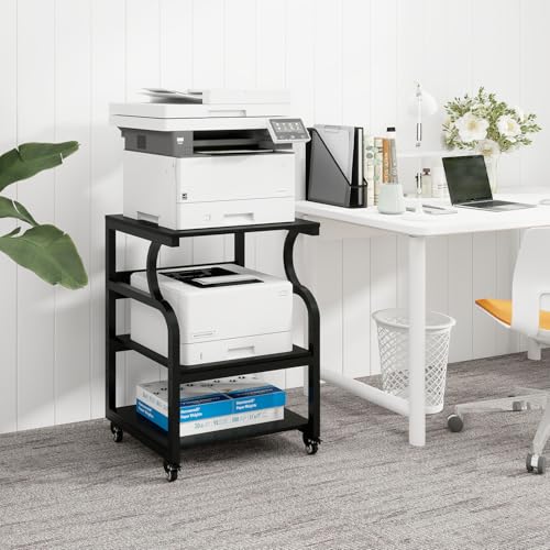Natwind 3 Tier Large Printer Stand, 24"x20", with Charging Station,Black