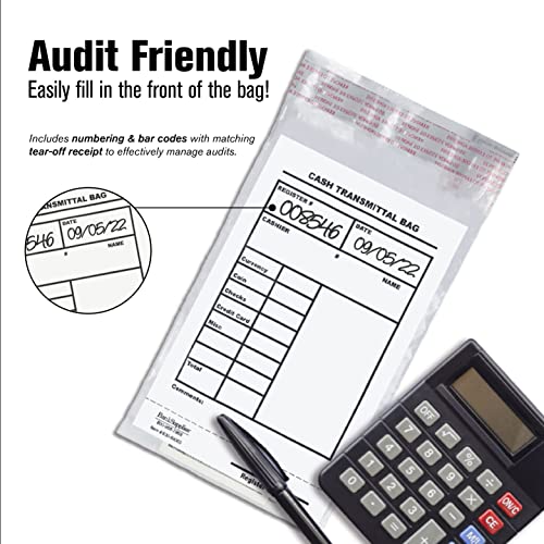 BankSupplies Cash Transmittal Bags Tamper-Evident 6W x 9H Case of 500 Clear Polyurethane with Side-Weld Seams for Currency, Coins, Checks, and Receipts