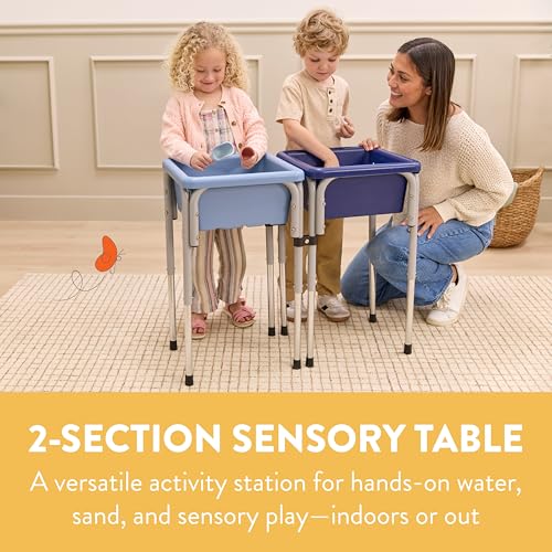 Back2School Express Adjustable Double Sensory Table with Lids, Kids Furniture, Navy/Powder Blue