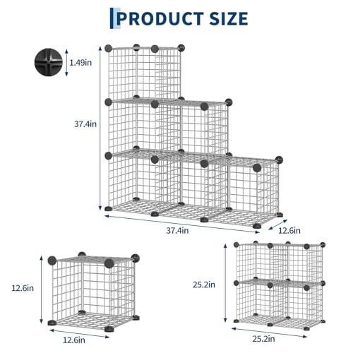 Garvee Heavy-Duty 6-Cube Metal Grid Organizer - Modular Wire Cube Shelf Unit, 37.4”l x 12.6”w x 37.4”h Space-Saving Storage for Closet, Bedroom & Office (Black)