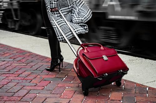 McKlein GLEN ELLYN15" Leather Detachable -Wheeled Ladies' Laptop/Computer & Tablet Business Briefcase Bag/Women's Rolling Overnight Travel Bag, Removable trolley case