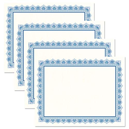 Intricate Blue & White Parchment Certificate Papers - Pack of 100, Laser & Inkjet Printer Compatible, For Office, Business Awards, Graduation, School Diplomas, 8-1/2" x 11" on 60 lb. Text Stock
