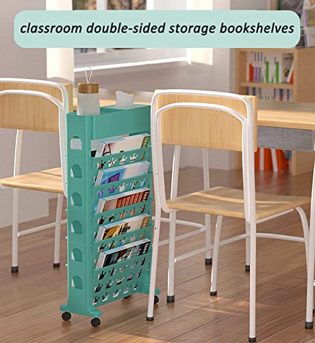 Movable Classroom Deskside Bookshelf, Desk Storage Organizer with Wheels, Slim Storage Trolley for Books, Library Reading Rack, Magazine Rack, Desk Storage Rack for Classroom, Compact Bookcase ( Color
