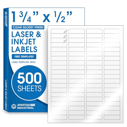 1.75x0.5 Clear Printable Labels for Inkjet and Laser Printers - 500 Sheets