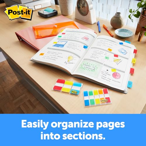 Post-it Tabs, 1 in Solid, Aqua, Lime, Yellow, Red, 22/Color, 88/Dispenser (686-ALYR1IN) (24 Pack)