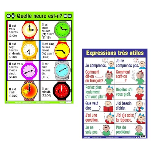 Poster Pals French Educational & Language Teaching Essential Posters, Large Colorful Charts, Classroom Reference and Instruction, FSL, 7 Pack