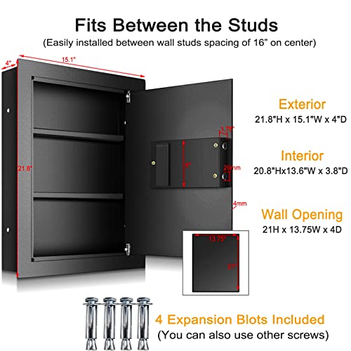 Biometric In‑Wall Safe Between Studs, Hidden Fingerprint Wall Safe