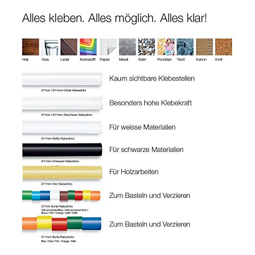 Steinel Glitzer Klebesticks Sticks, 200 g, 200 mm Length, Hot Melt Glue in 5 Different Colours, Ø 11 mm - 10 Stück, Glitter