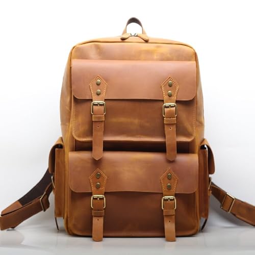 ROROR Leather Business Computer Backpack For Men Outdoor Travel Bag Retro Cowhide Leather Mens Backpack(Brown)
