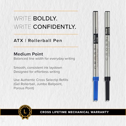 Cross ATX Sandblasted Dark Blue Rollerball Pen, Medium Point, Black Ink