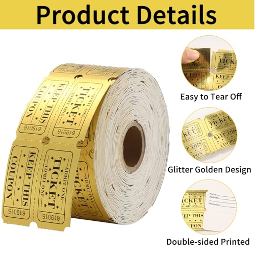 Golden Raffle Tickets – 4000 Tickets, 4 Double Rolls, Metallic Gold Foil Tickets for Carnivals, Events, Classroom Rewards, Family Games, Entry, Bingo, Auction & Door Prizes