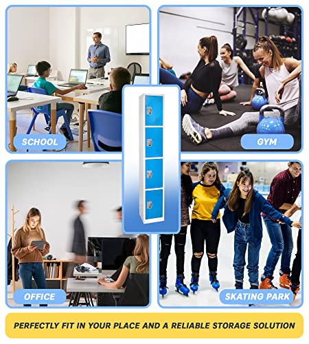 AdirOffice Large School Locker with 4 Doors 4 Hooks Storage Locker for Garage Storage - Office Storage Lockers (4 Door, Blue)