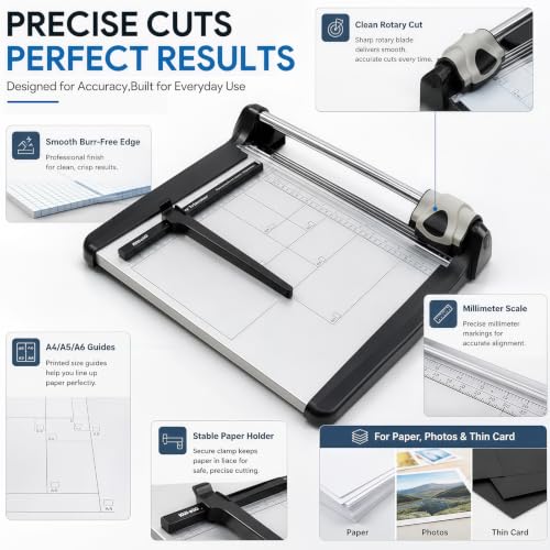 Rotary Paper Cutter, 15-Sheet A4 Paper Trimmer 360mm for Commercial Use