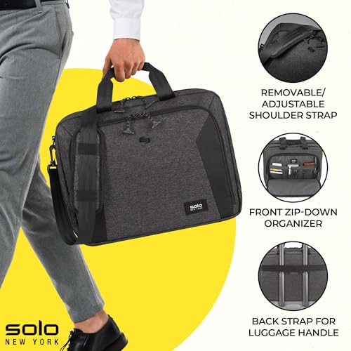 Solo New York Briefcase - Laptop Carrying Bag for Women & Men, Brief for Travel & Work, Internal Tablet Pocket, Adjustable Shoulder Strap, Fits 15.6" Computer - Voyage, Gray & Black