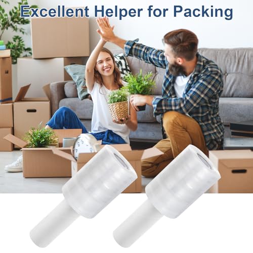 DAJAVE 6 Pack Stretch Wrap Film with Handle, 4 Inch x 1000ft 80 Gauge Thick Industrial Strength Hand Shrink Wrap Roll, Self-Adhesive Plastic Wrap for Packing, Moving