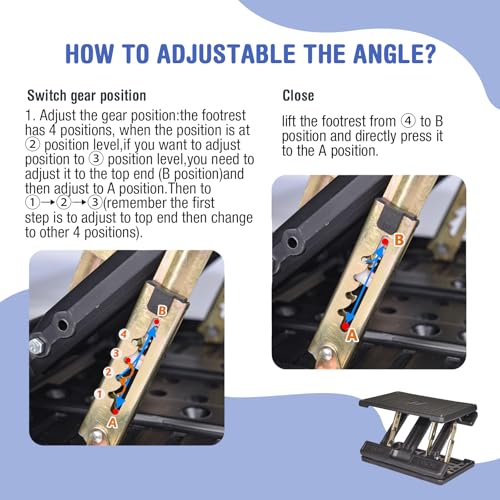 Under Desk Footrest, 4-Level Height Adjustable 12Modes Foldable Footrest