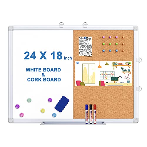 Magnetic White Board and Cork Board Combo 24" x 18" Aluminum Frame