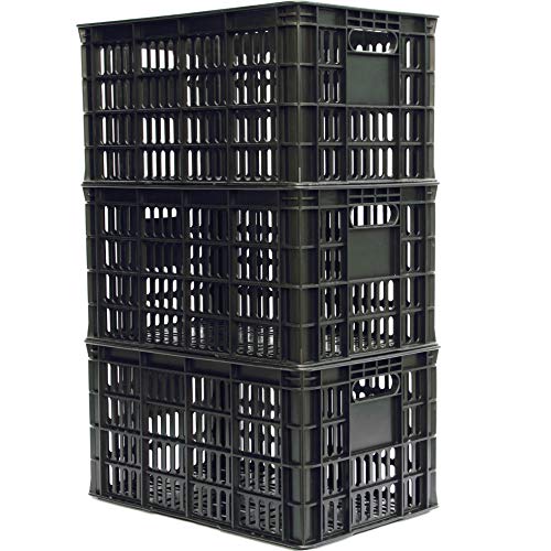 King's Rack 3 Pack Milk Crate 29 Quart 7 Gallon Heavy Duty Plastic Stackable Rectangular Dairy Storage Basket Size 18.5” x 12” x 9.5” Tall