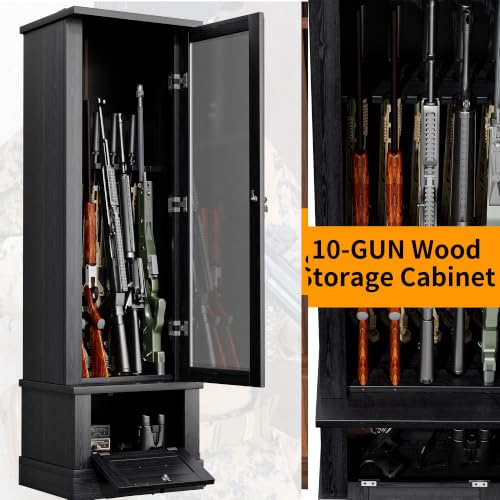 kepptory Wood Gun Safe for 10 Long Rifles and Pistols with Mechanical Lock
