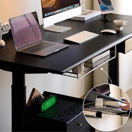 YUHUAWF Writing Desk Electric Standing Desk with Drawer and Storage Basket, Ash Wood Height Adjustable Study Writing Workstation Computer Desks