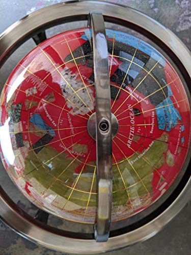 Limited Edition! Unique Art Since 1996 RED Table Top Gemstone World Globe with Tripod Silver Zinc Alloy Stand (220MM/9 INCHES/RED OCEAN)