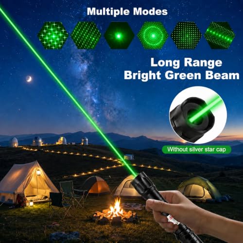 Damflew Green Laser Pointer, Type-C Charge, Laser Beam with Starry-Sky Cap