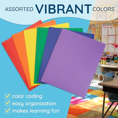Blue Summit Supplies 30 Plastic 2 Pocket Folders, Assorted Colors