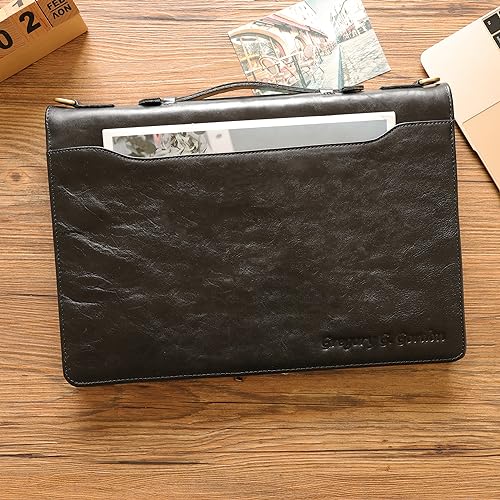 3-Ring Leather Portfolio, Legal Size Portfolio with Handle, 3 Ring Binder Padfolio & Zipper, 15" Laptop Bag Business Organizer for Him (Standard, Black)