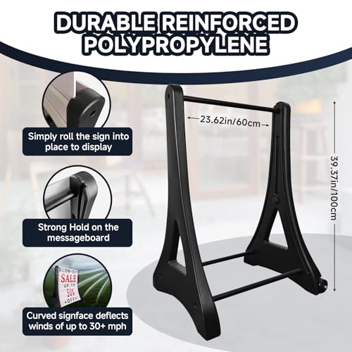 DRKSBesto 24"x39" Changeable Message Board Sidewalk Sign, Standard Portable A-Frame Sign & Letter Kit for Outdoor,Business, Large Black Standing Frame with Wheels, Water-Fillable and Wind-Resistant