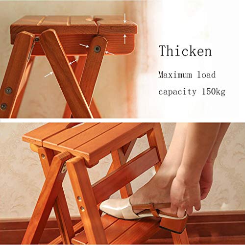 LWJQRSP Kitchen Step Stools Step Stools Folding Step Stool for Adult, 2 Stepladders for 378lbs, Wooden Step Stools for Home/Office, Wide Pedal