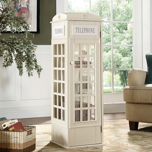 Wooden Telephone Standing Bookshelf Vintage,5-Tier Floor Booth with Acrylic Door,Living Room Storage Display Bookshelf,for bookstores, Living Rooms, and cafes(Off White)