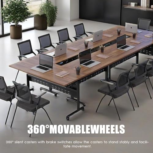 KaBuea Folding Conference Table, Meeting Room Mobile Table with Lockable Wheels, Heavy Duty Rectangular Training Table, Executive Boardroom Furniture for Offices, Reception, Boardroom