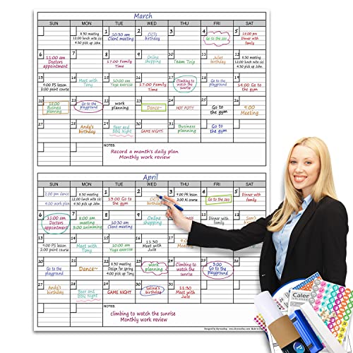 Large Dry Erase Board Calendar for Wall,Jumbo 2 Month Whiteboard 38 x 50 in