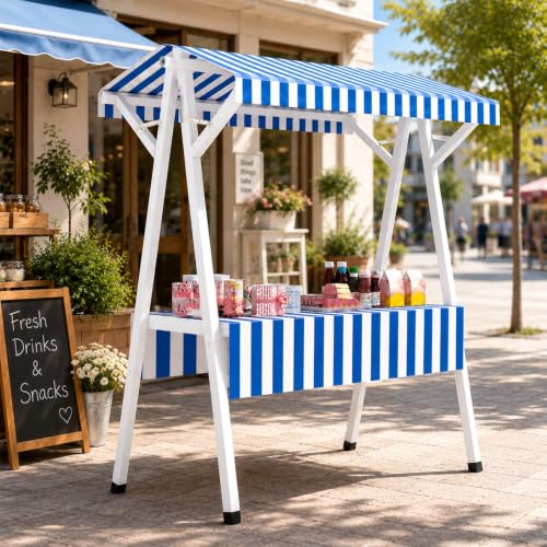 Foldable Metal Vendor Booth with Canopy, Portable Farmers Market Stand for Craft Fairs, Pop-Up Shops & Outdoor Events(Blue,130cm/51in)