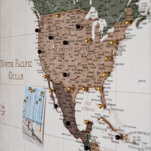 Canvas World Map with Cork Pin Board - English Lettering - Decorative Wall Decoration for All Rooms - Canvas Pictures with World Map Motif (70x50 cm, Pattern 24)