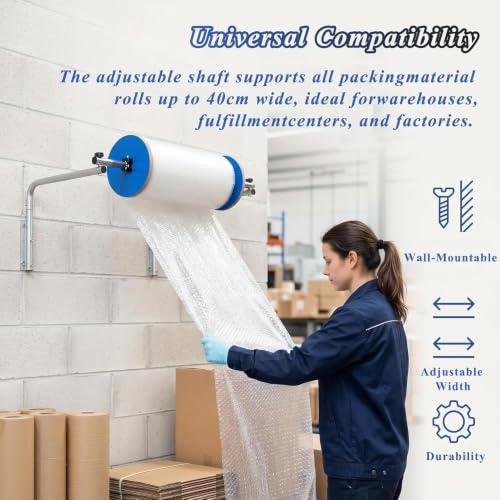MiBoce 40cm Wall Mount Bubble Wrap Roll Holder, Bubble Foam Wrap Roll Dispenser, Thickened Galvanized Pipe Material, Easy to Install, for Packing Moving Shipping Protection Factory Express