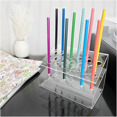 Plymor Clear Acrylic Slanted 24 Pen Display Holder, 4.5" H x 6.5" W x 3.75" D (3 Pack)