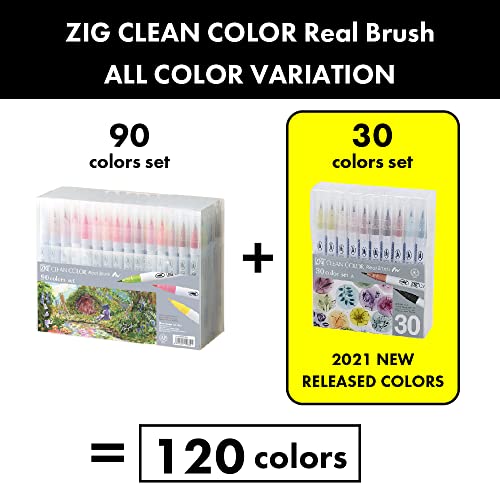 Kuretake ZIG Clean Color Real Brush, NEW 30 Colors with Flexible Brush Tips, Watercolor Pens for Painting, Drawing, Calligraphy and Brush Lettering for Artists and Beginner Painters, Made in Japan…