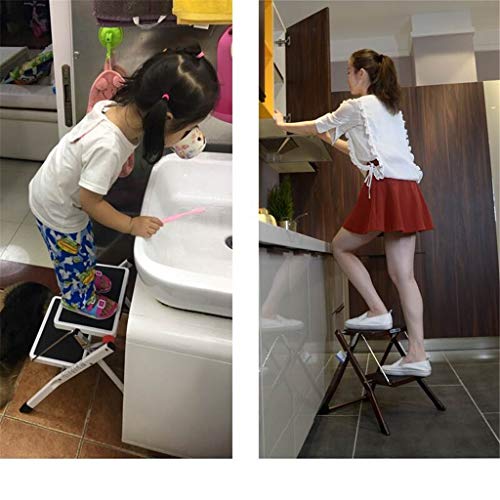FLYIFE Step Stool Lightweight Two-Step Ladder, Steel Ladder Stool Children's Footstool Folding Safety Stepladders, Household Ladder/Brown