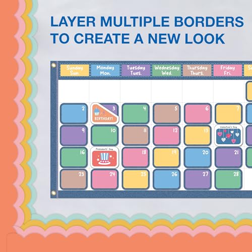Carson Dellosa Retro Bulletin Board Borders - 260ft Groovy Pink, Yellow, Green, Orange Boho Classroom Décor, Teacher Supply, School, Office Cork or Whiteboard, Wall, Locker, Party Decoration 4 Pack