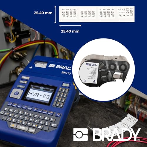 Brady Authentic (M4-49-498) Repositionable Multi-Purpose Vinyl Cloth Labels 1" H x 1" W Black on White, 160 Labels. for use with The BMP41, BMP51, and M511 Label Printers