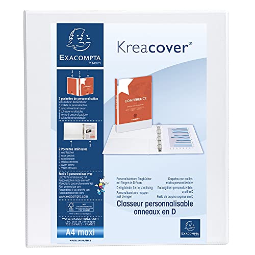 Exacompta 51842E 4-Ring Binder Personalisable on 3 Sides with 30 mm Diameter Rings Set of 10 PVC White