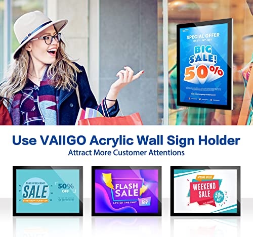 VAIIGO 8.5" x 11" Acrylic Sign Holder Wall Mount, Self Adhesive Magnetic Display Frame with Nano Tape and Strong Magnetic Frames for Wall, Door, Glass, Home, Store, Office (Black, 10Pack)