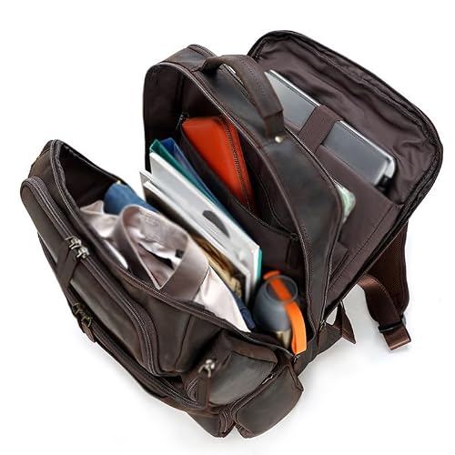 VCDUXMQLK Retro Travel Backpack Men's Genuine Leather Computer Bag Outdoor Large Capacity