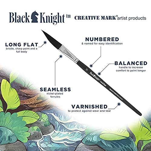 Creative Mark Black Knight Artist Liner Brush, Synthetic Short Handle Watercolor Paint Brush, 1/2in Sword Liner