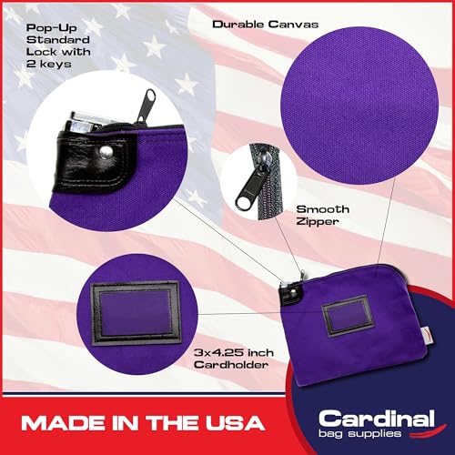 Cardinal bag supplies Locking Canvas Cash Bag, Purple, 9 x 12 Inch