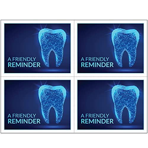 Custom Recall Dental Laser Appointment Reminder Postcards with Personalizable Backs. 4 Cards Micro Perforated for Tear-off at 4.25" x 5.5" on an 8.5" x 11" Sheet of 8 Pt Card Stock. (1000)